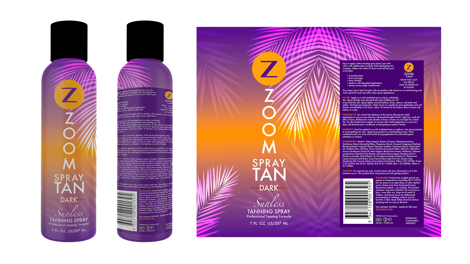Zoom Tan spray tan bottle packaging design