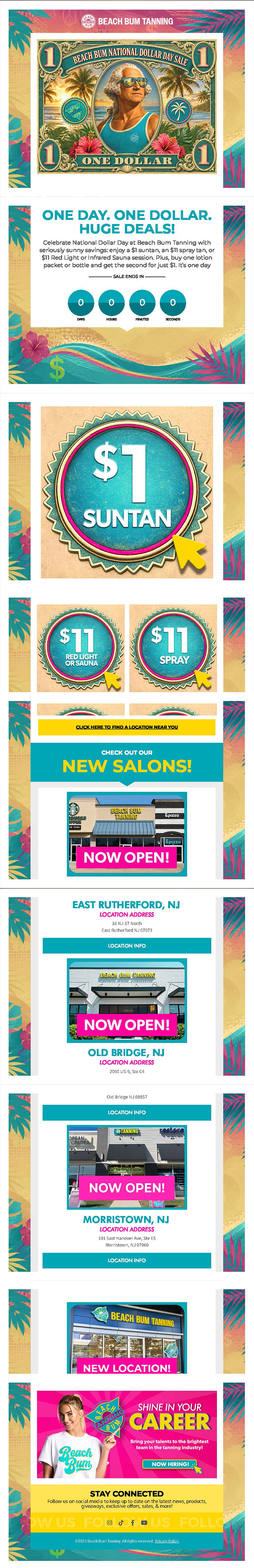 Beach Bum Tanning National Dollar Day promotional landing page