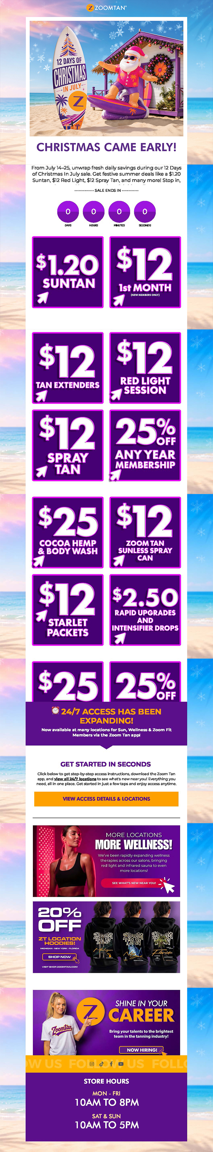Zoom Tan Christmas in July promotional landing page